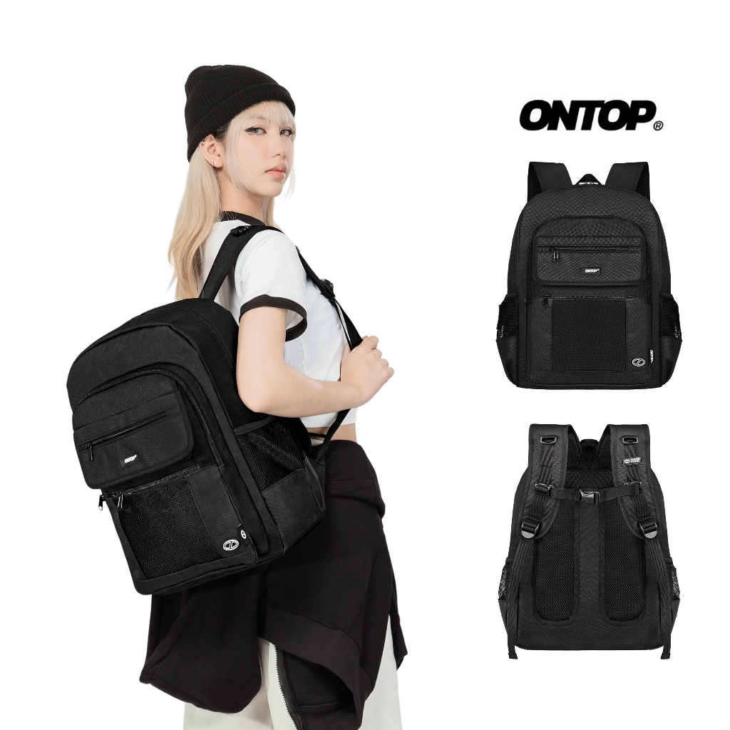 Balo vải canvas nam nữ local brand ONTOP chống gù lưng, có chống sốc laptop 15.6 inch | O-P68
