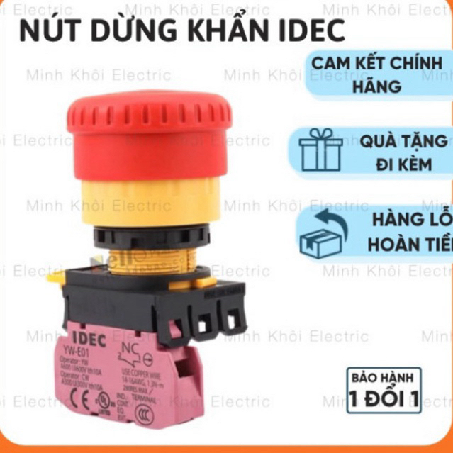 Nút dừng khẩn Idec YW1B phi 22mm,nút ấn dừng khẩn idec,nút nhấn dừng khẩn idec stop. nút stop tủ điệ