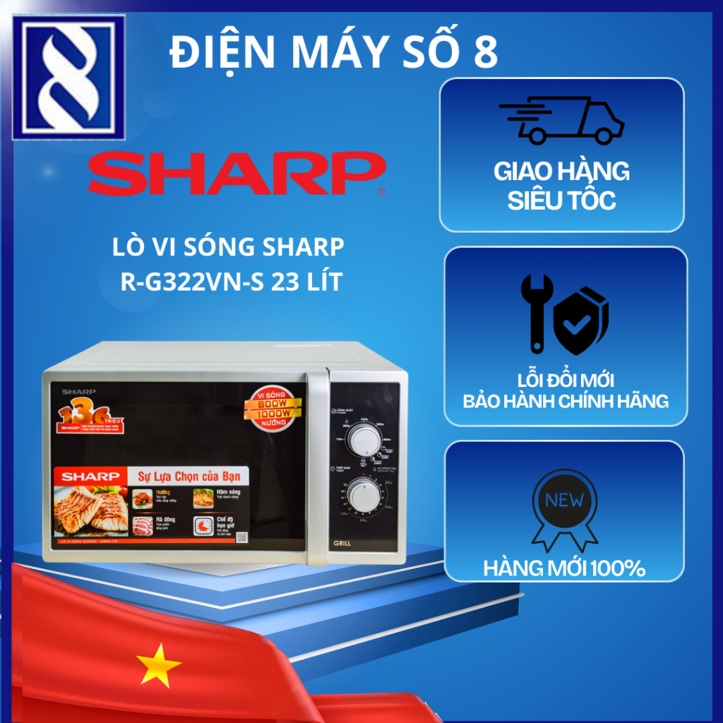 Điện Máy Số 8 | R-G322VN-S |  Lò vi sóng có nướng Sharp R-G322VN-S - Chính Hãng