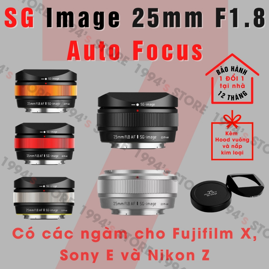 Ống kính SG Image AF 25mm F1.8 - Lens đa dụng có Auto Focus cho SonyE, FujifilmX, NikonZ - Kèm Hood 