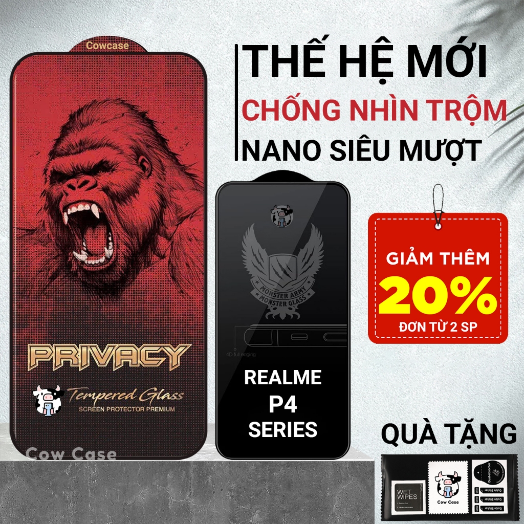 Cường lực Realme P4, P4 Pro, P4x Cowcase chống nhìn trộm full màn | Miếng dán kính bảo vệ màn hình c