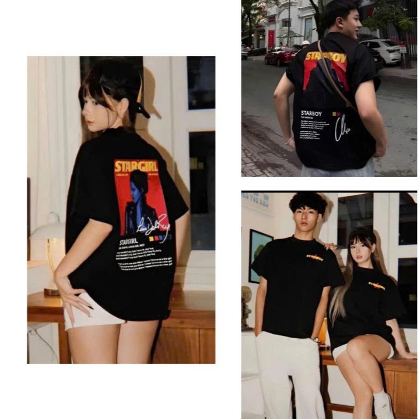 Áo thun Cộc Tay In Sơn STAR GIRL - STAR BOY Chất Poly Mịn , Phom Rộng Cho Boy Phố Girl Phố
