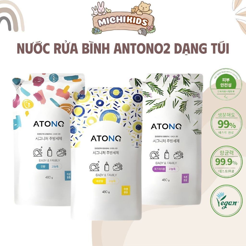 Nước Rửa Bình Antono2 Thuần Chay Dạng Túi Tiện Lợi An Toàn Cho Bé, Nước Rửa Bình Và Rau Củ Hàn Quốc