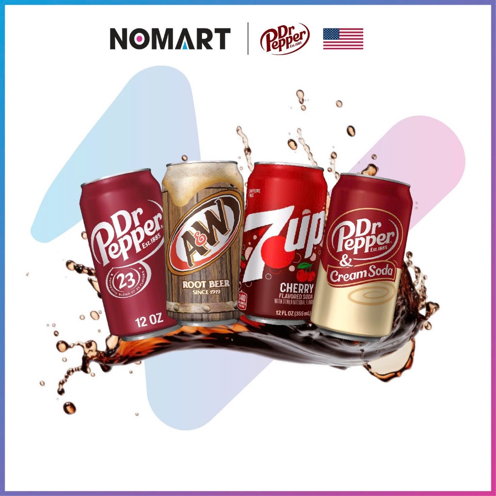 Nước Ngọt Mỹ Dr Pepper Cream Soda, Xá Xị A&W 7, Up Cherry (Lon 355ml)