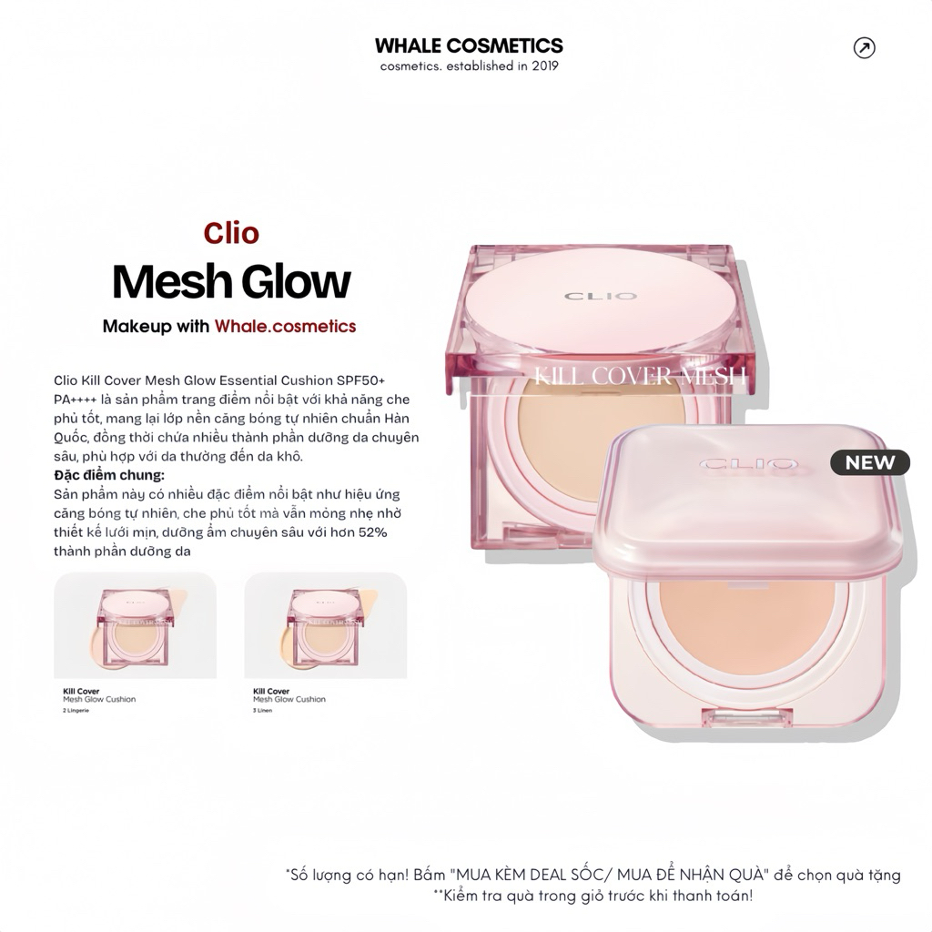 (Mesh Glow) Phấn Nước Che Khuyết Điểm Clio Kill Cover Mesh Glow Cushion + Kèm Lõi Reefill (15g)