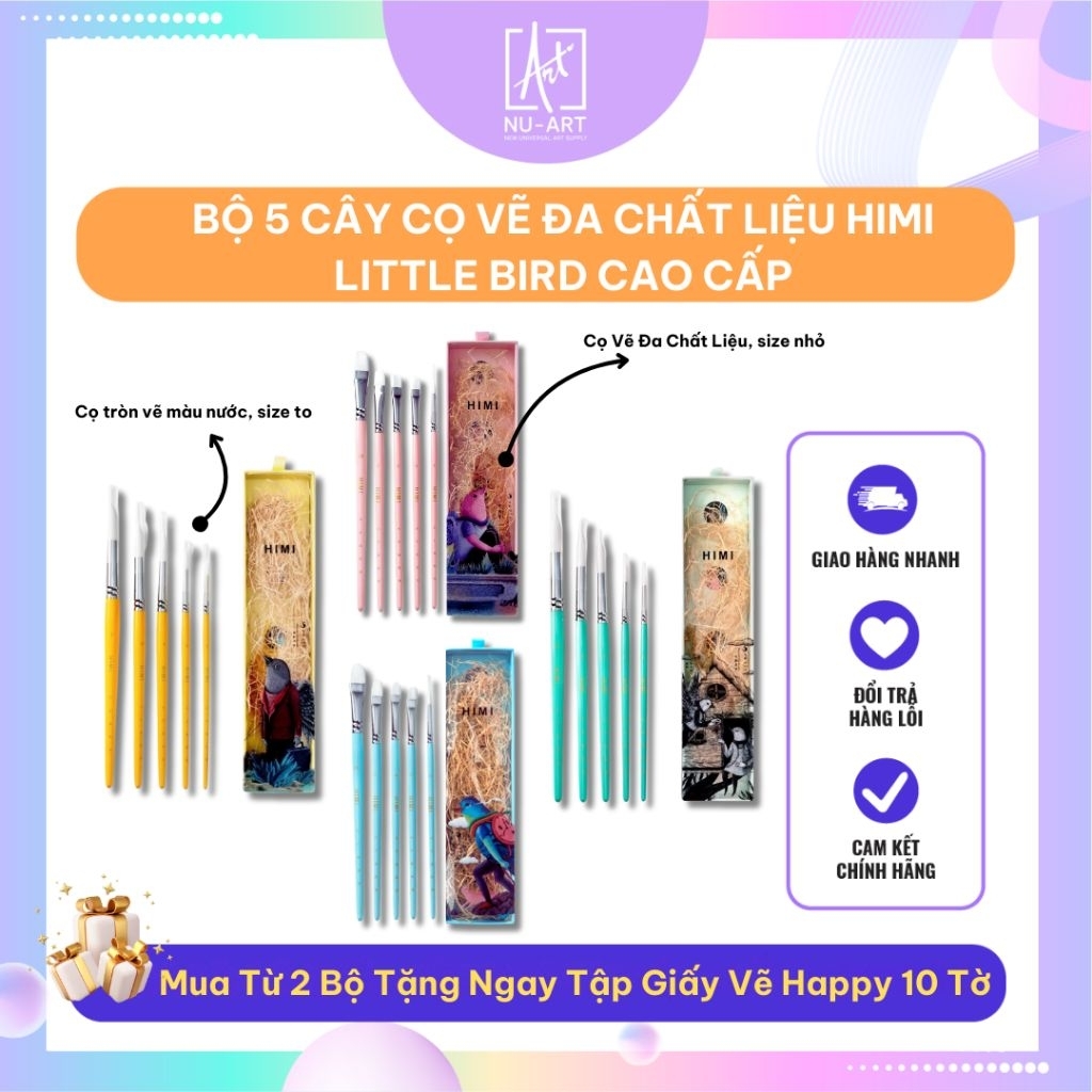 Bộ Cọ Vẽ Himi Cao Cấp 5 cây - Himi Miya Little Bird