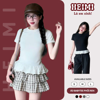  Áo Thun Babytee Phối Ren Gấu HEIMI Áo Phông Baby Tee Cổ Tròn Form Vừa Chất Cotton Mịn Co Giãn 