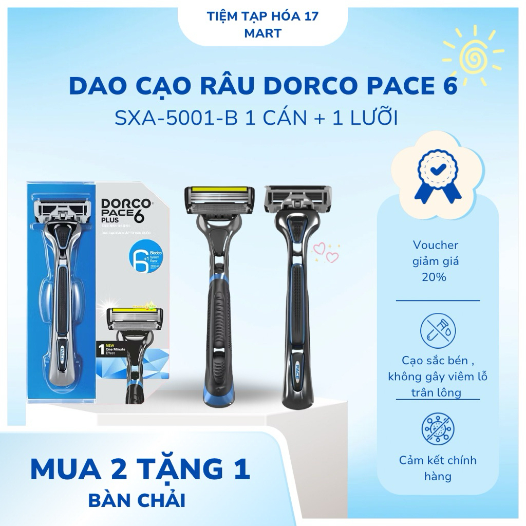 Dao Cạo Râu Hàn Quốc 3 Lưỡi DORCO PACE 3 PRO - TRD7009-B - Gồm 1 Cán Dao và 9 Đầu Cạo ( Chính Hãng )