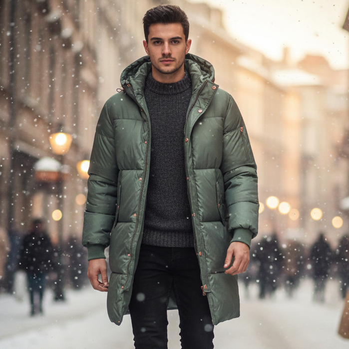 Áo khoác nam Puffer Jacket dáng dài.