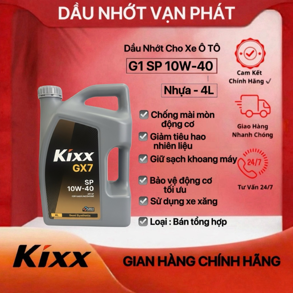 Dầu Nhớt Kixx GX7 SP 10W-40 (Can nhựa - 4L) - Sử Dụng Xe Xăng - Bền Máy & Tiết Kiệm Nhiên Liệu
