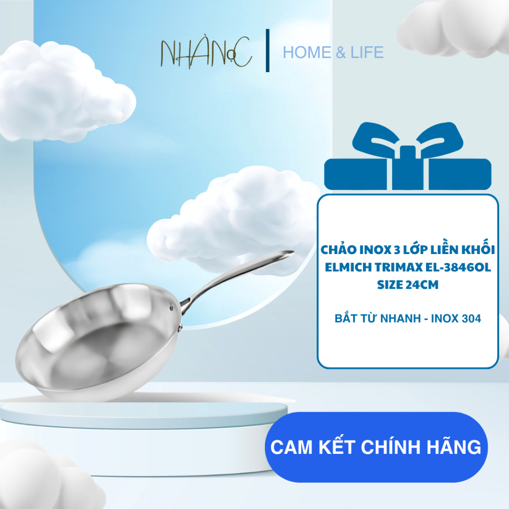 Chảo inox 3 lớp liền khối Elmich Trimax EL-3846OL size 24cm
