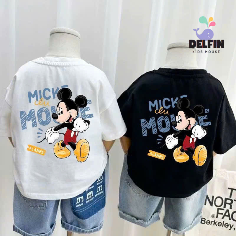 Áo phông Bé Trai ngắn tay in hình 2 mặt Mickey Delfinkids, áo thun bé Cotton 4c cao cấp từ 10-30kg