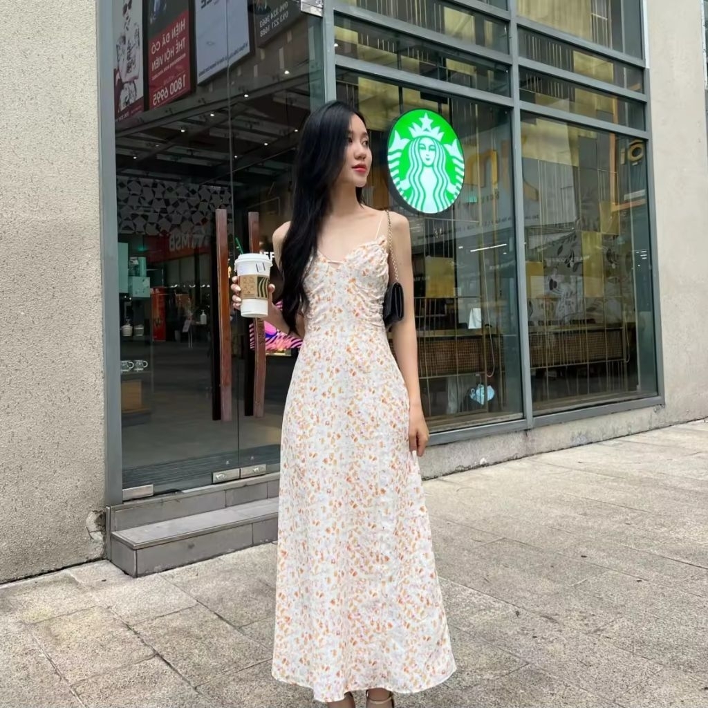 Đầm Edini maxi hoa 2 dây size L thanh lý (Ảnh thật ở cuối)