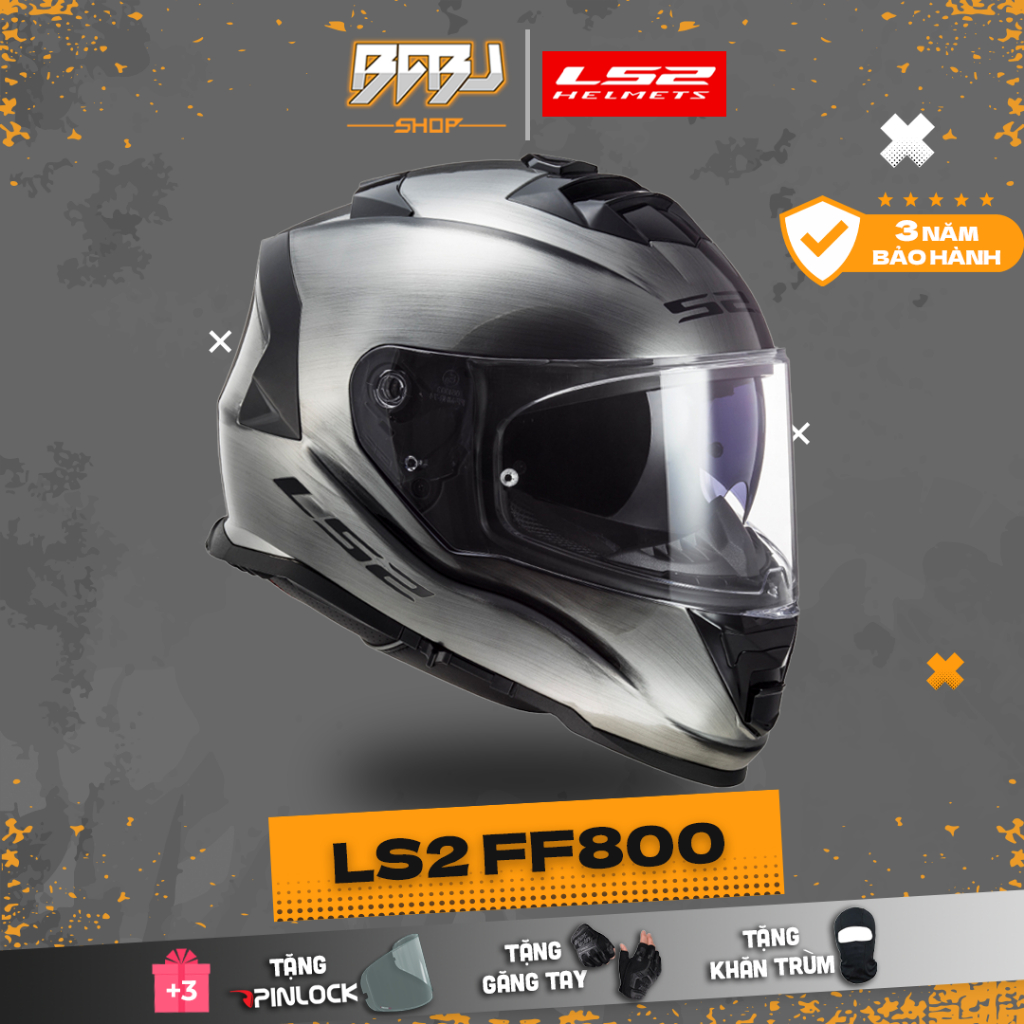 [Tặng Pinlock] Mũ Fullface 2 Kính LS2 FF800 Màu Xám Xước Bóng (Tặng Kèm Pinlock Chính Hãng)