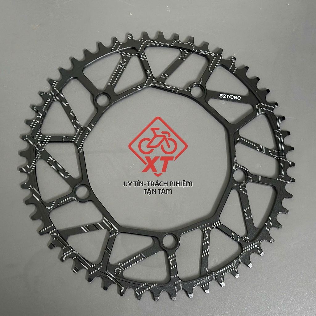 Đĩa xích xe đạp 1 tầng 52T 130BCD, Đĩa xích nhôm 1 tầng 52 răng, Nhông đĩa xe đạp 1 tầng răng âm dươ