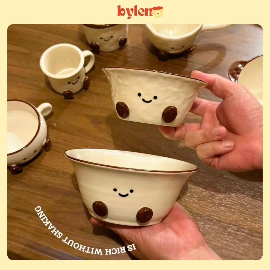 Bộ bát đĩa Pang Pang cute, gốm sứ dễ thương, bát sứ cute Tiệm Gốm Bylen