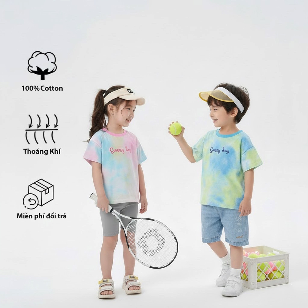 Áo thun trẻ em Chic Land nhuộm loang 100% cổ tròn 8-35kg