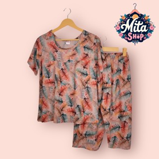  Đồ Bộ Nữ Trung Niên Quần Lửng Tay Ngắn - Chất Liệu Vải Tole Nhung Mềm Mịn Thoáng Mát - Big Size 49-89kg 