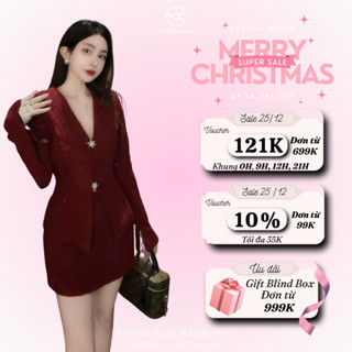  Set Đồ Nữ Dự Tiệc MEDECHILL Áo Ôm Eo Cổ V Tay Loe Phối Chân Váy Tôn Dáng Mặc Diện Lễ Tết Giáng Sinh S763 