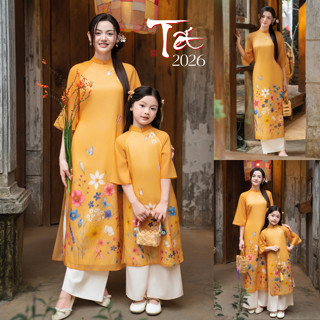  Áo dài tết cách tân nữ cho mẹ và bé gái Econice 2024 size trẻ em 3 4 5 6 7 8 9 10 11,12 tuổi 