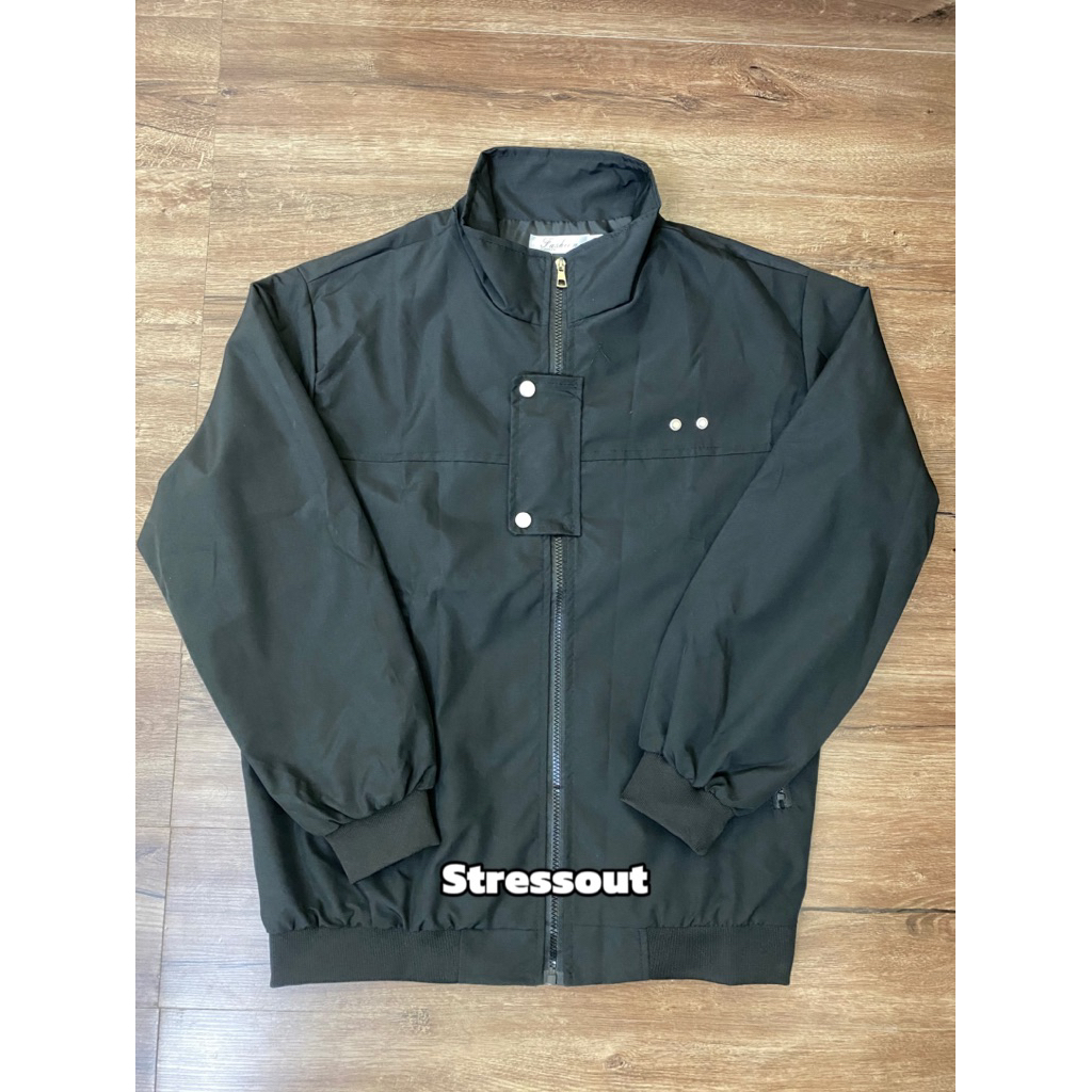 Áo Khoác Bomber Có Cổ Form Rộng Unisex Basic Màu Đen Dễ Mặc-Stressout | BigBuy360 - bigbuy360.vn
