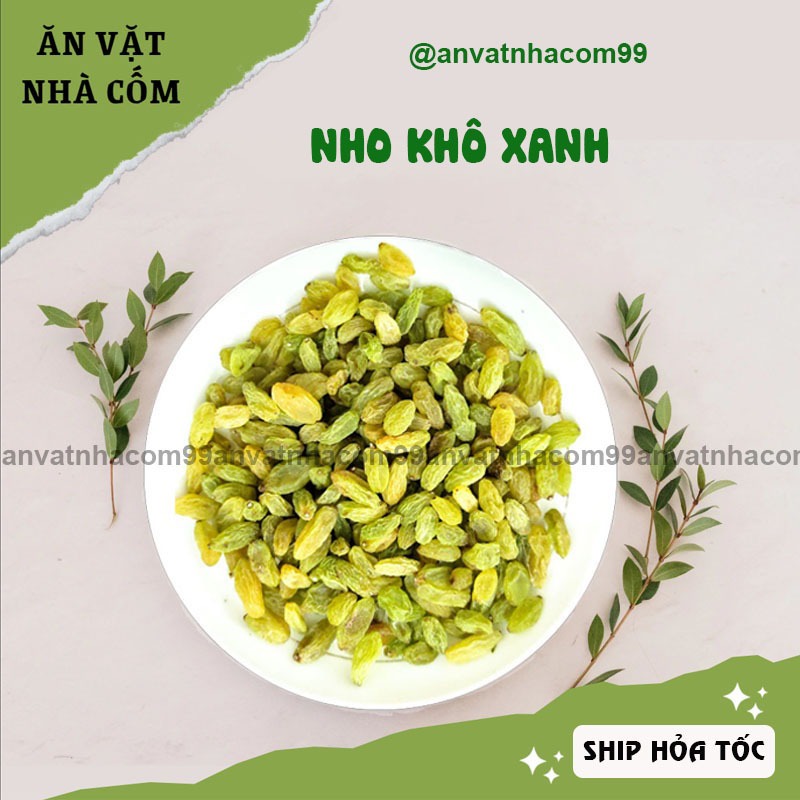 Nho khô xanh không hạt, sấy dẻo, vị chua ngọt, nho sấy khô không đường - Ăn vặt nhà Cốm