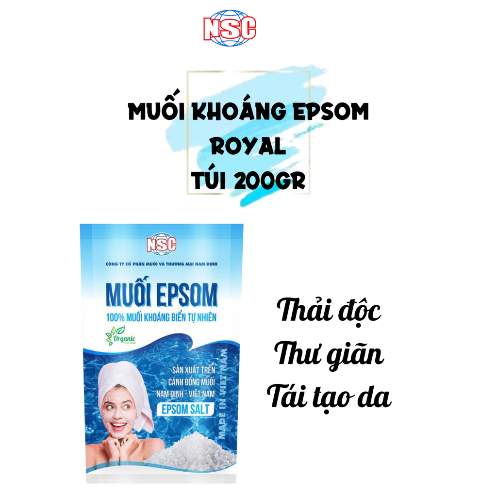 (Cty muối Nam Định) Muối Epsom Muối tắm cho bé Giảm mẩn ngứa Detox cơ thể Gói 200Gr (Epsom salt) Kos