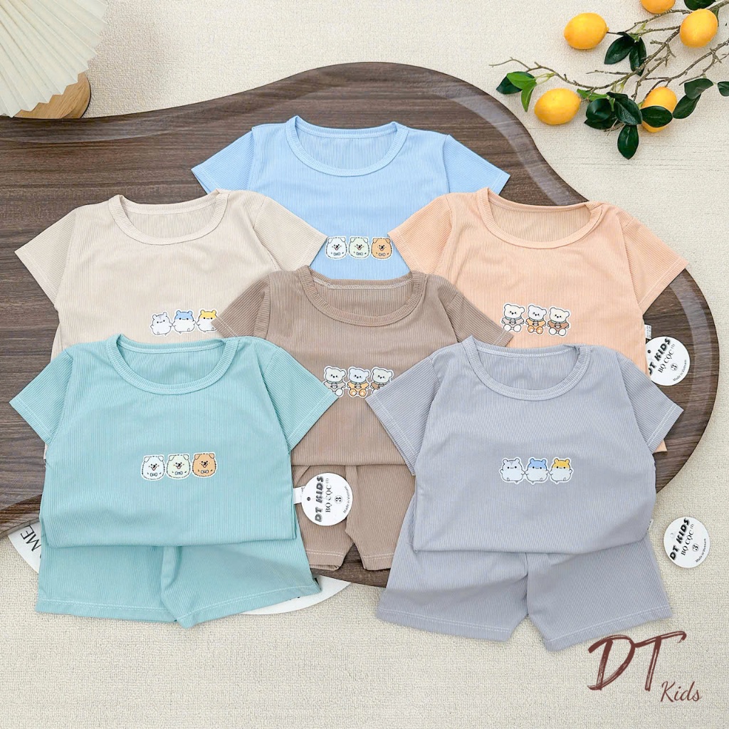 [Bộ cộc tay gấu] Combo 5 và combo 6 bộ cộc tay mặc 4 mùa cho bé trai và bé gái, chất liệu tăm mềm, mịn