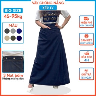  Váy chống nắng Xếp ly Bigsize 45kg-95kg vải Tuytsi cotton có Túi trước Lưng thun 3 Nút bấm cố định 