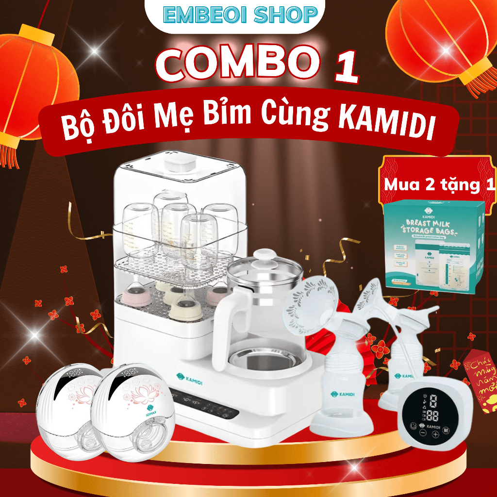 COMBO 1 Bộ Đôi Mẹ Bỉm Máy Đun Nước Hâm Sữa Tiệt Trùng Kamidi Speed 2 + Máy Hút Sữa Kamidi Tặng Ngay 