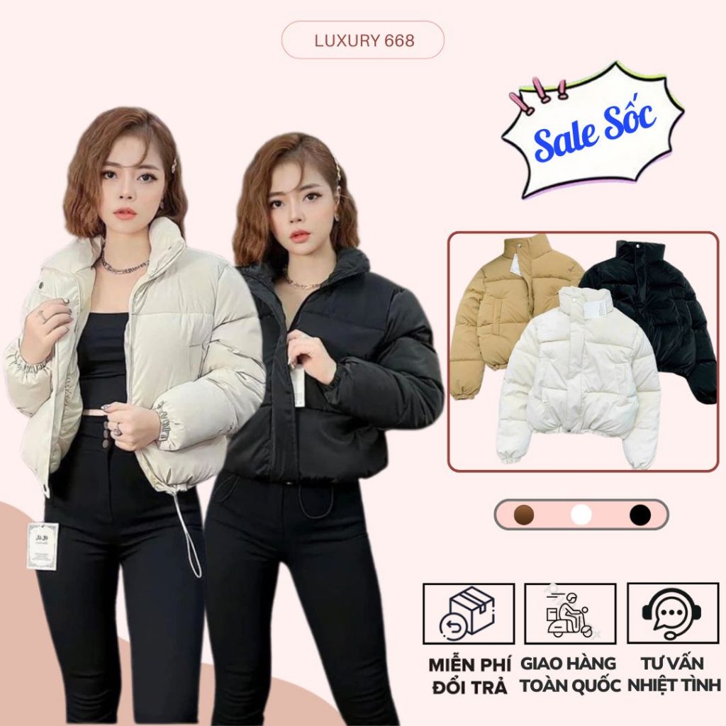 Áo khoác phao croptop chất nhung lì KHÔNG MŨ dáng Hàn Quốc siêu ấm mùa đông