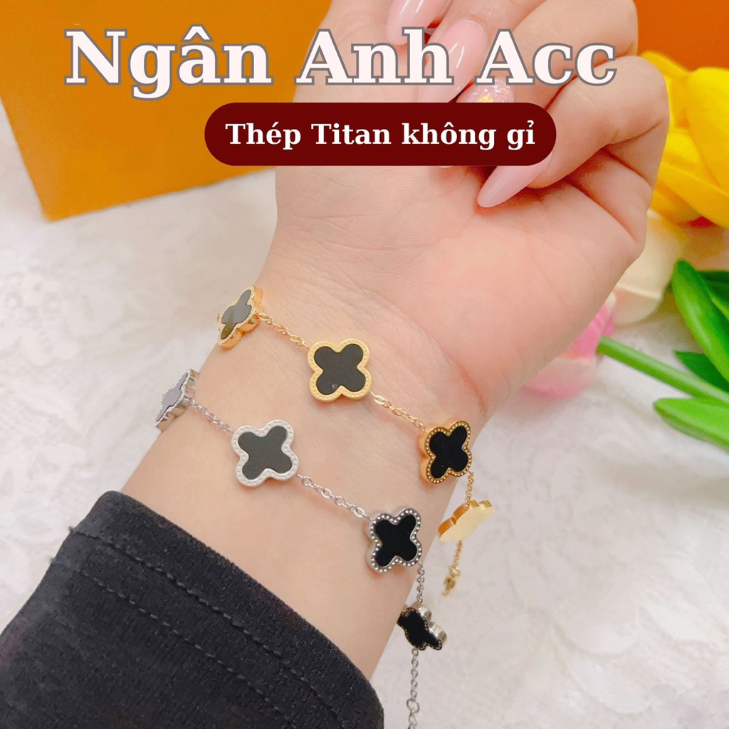Vòng tay titan, Lắc tay nữ BOBONA với thiết kế cỏ 4 lá may mắn cho người đeo thép titan không han gỉ
