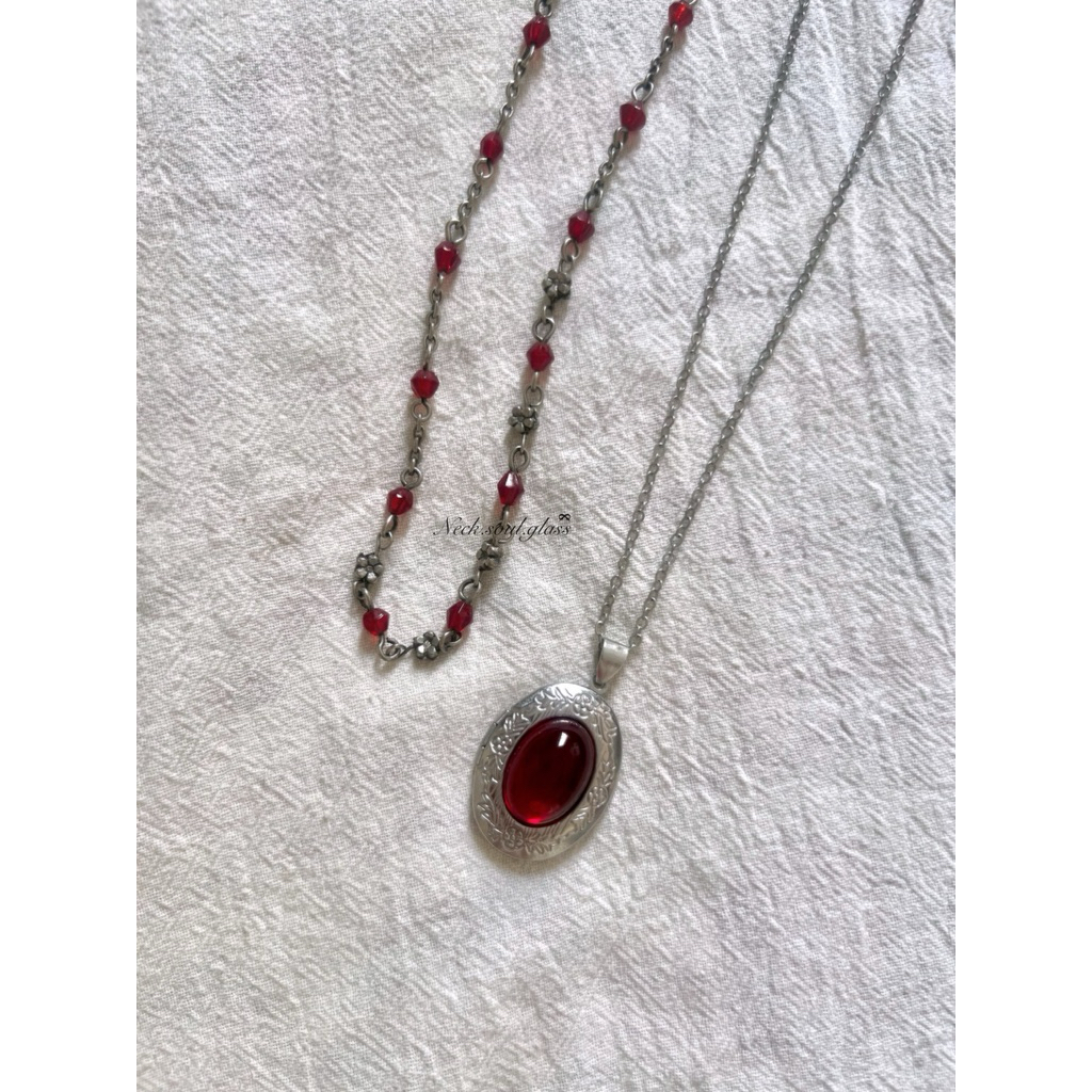 neck.soul.glass | Dây Chuyền Nữ, Set Vòng Cổ Locket ♡ Red Stone Necklace (Đọc Mô Tả Trước Khi Đặt)