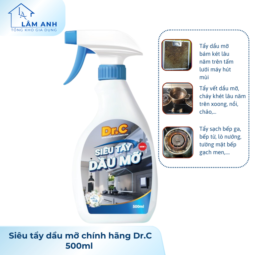 Siêu tẩy dầu mỡ Dr.C chính hãng, làm sạch nhà bếp, tẩy sạch lưới lọc máy hút mùi, mặt bếp ga, bếp từ, tường | BigBuy360 - bigbuy360.vn