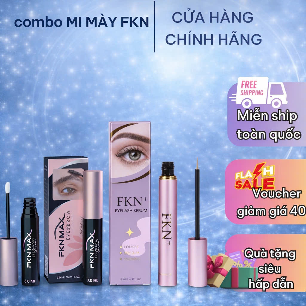 Combo dưỡng mi FKN +, dưỡng mày FKN MAX giúp mày rậm mi dài và dày hiệu quả nhanh an toàn từ thiên n