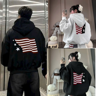  Áo Khoác nam nữ Thêu Lá Cờ Mỹ Hoodie Zip Chất Nỉ Bông Form Croptop Logo Có Túi Trong Thời Trang 