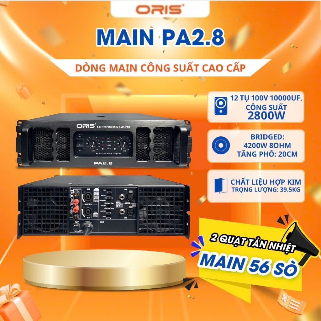 Main cục đẩy công suất lớn 2 kênh mỗi kênh 1300W ORIS PA2.8, cục đẩy main chính hãng  chất lượng cao