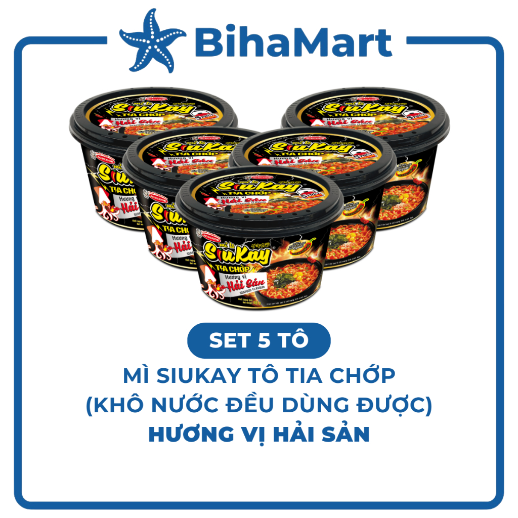 [SET 5 TÔ]- ACECOOK - Mì tô Siukay Tia Chớp hương vị Hải sản, Mì Siukay tô hải sản, Mì Siukay Tia Ch
