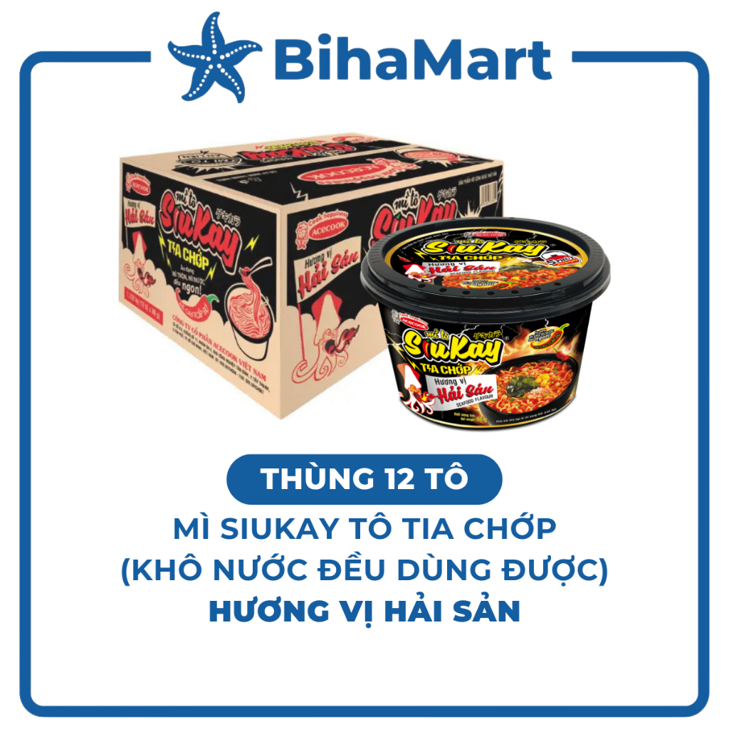[THÙNG12TÔ]-ACECOOK - Mì tô Siukay Tia Chớp hương vị Hải sản, Mì Siukay tô hải sản, Mì Siukay Tia Ch