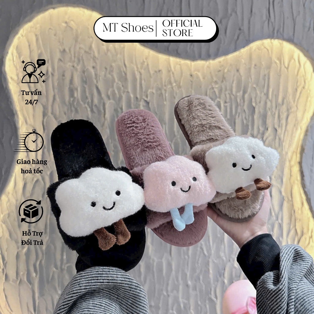 Dép Lông Nữ Bản Ngang Hình Mây Đáng Yêu Màu Pastel Mềm Êm Siêu Xinh MT Shoes DN100