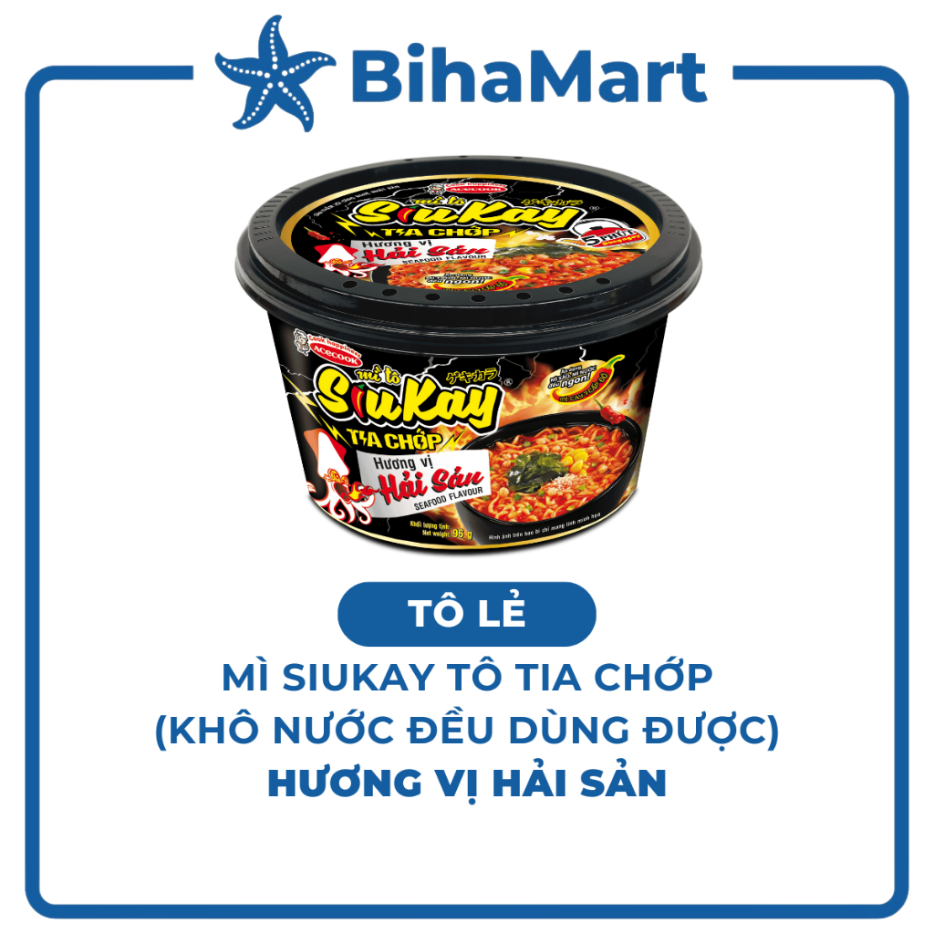[TÔ LẺ] - ACECOOK - Mì tô Siukay Tia Chớp hương vị Hải sản, Mì Siukay tô hải sản, Mì Siukay Tia Chớp