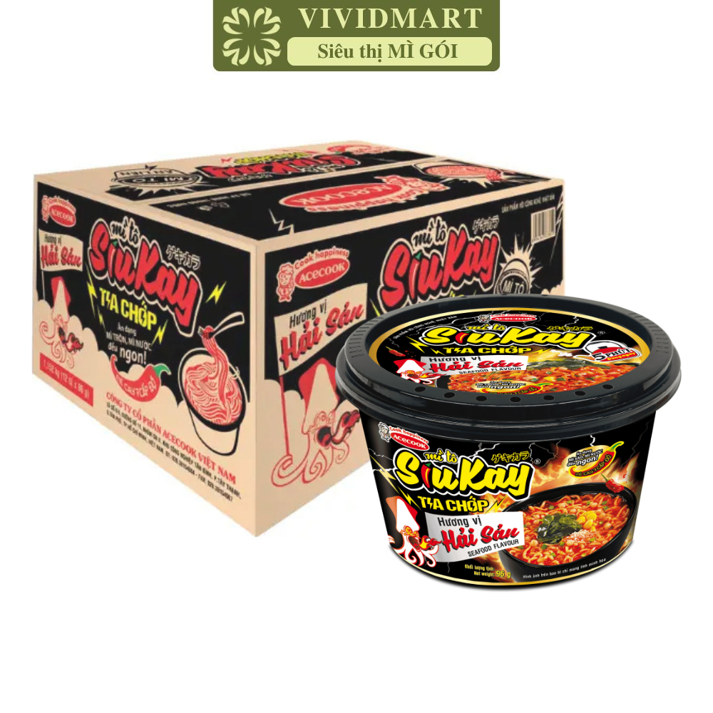 [THÙNG12TÔ]- ACECOOK - Mì tô Siukay Tia Chớp hương vị Hải sản, Mì Siukay tô hải sản, Mì Siukay Tia C