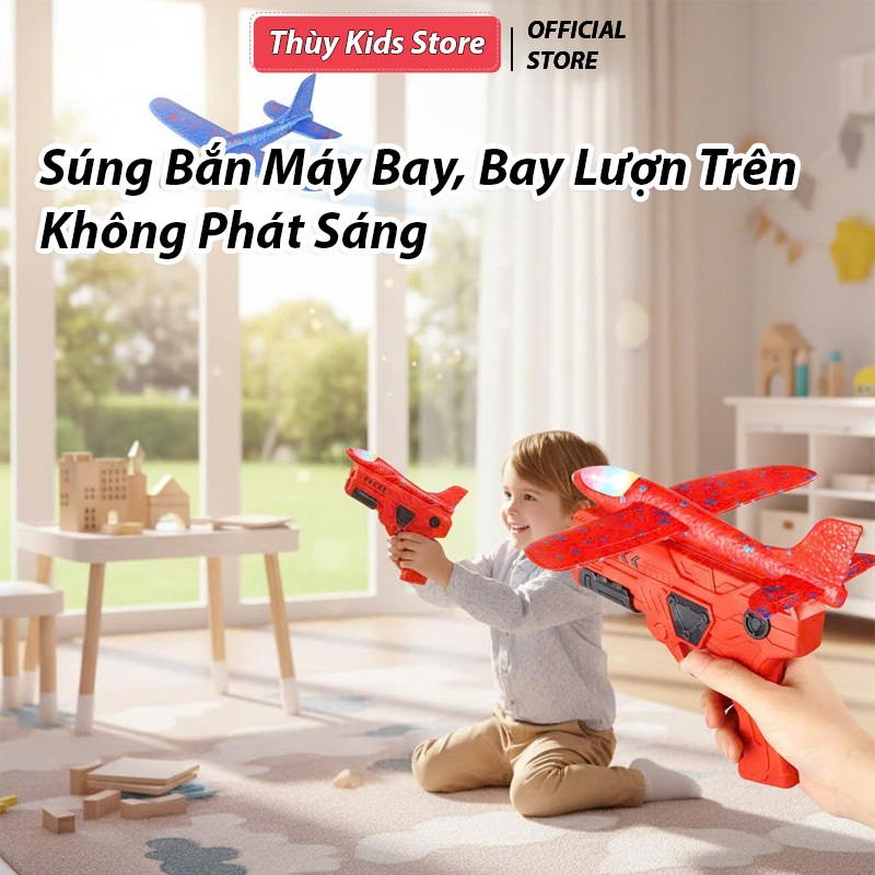 Đồ Chơi Bắn Máy Bay Phát Sáng, Súng Bắn Máy Bay Sốp Bay Lượn Trên Không Có Led