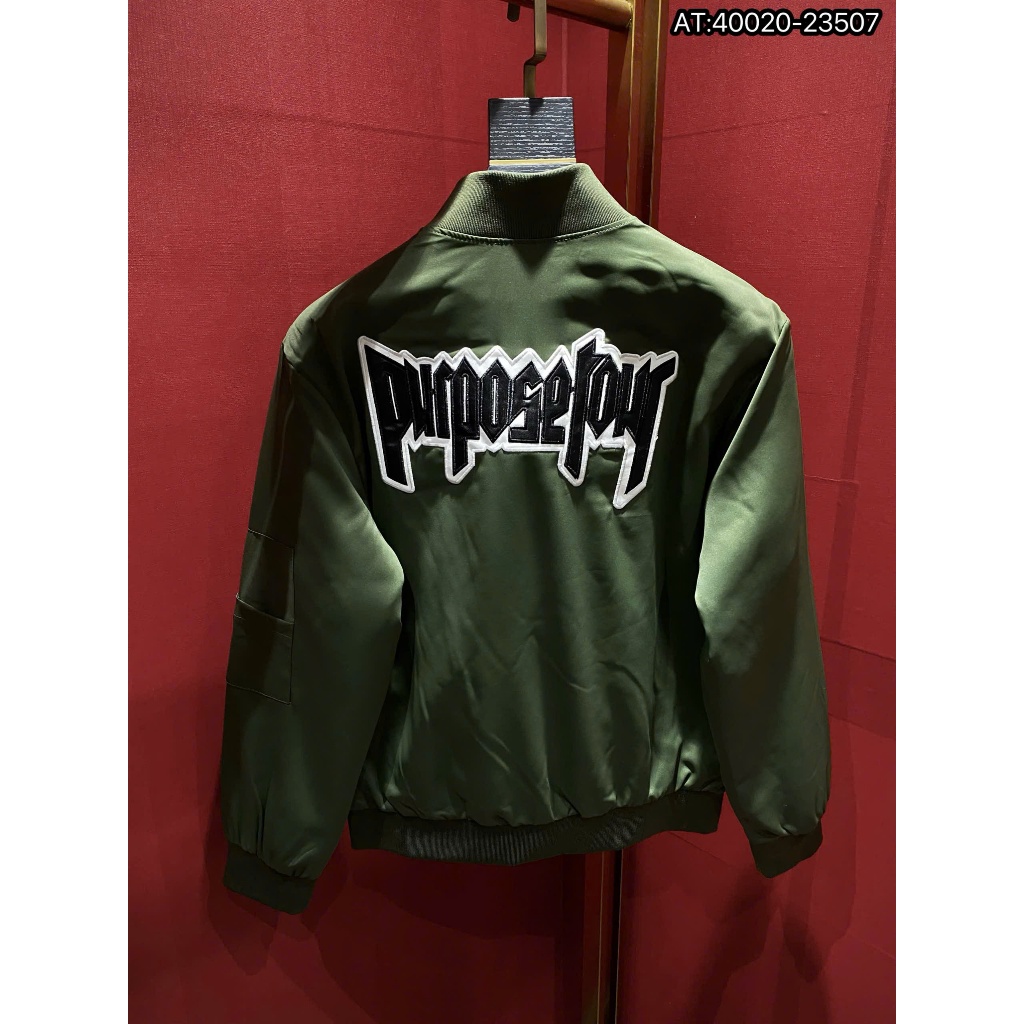 Áo Khoác bomber nam fashion màu xanh lá họa tiết thêu chữ da cực hot