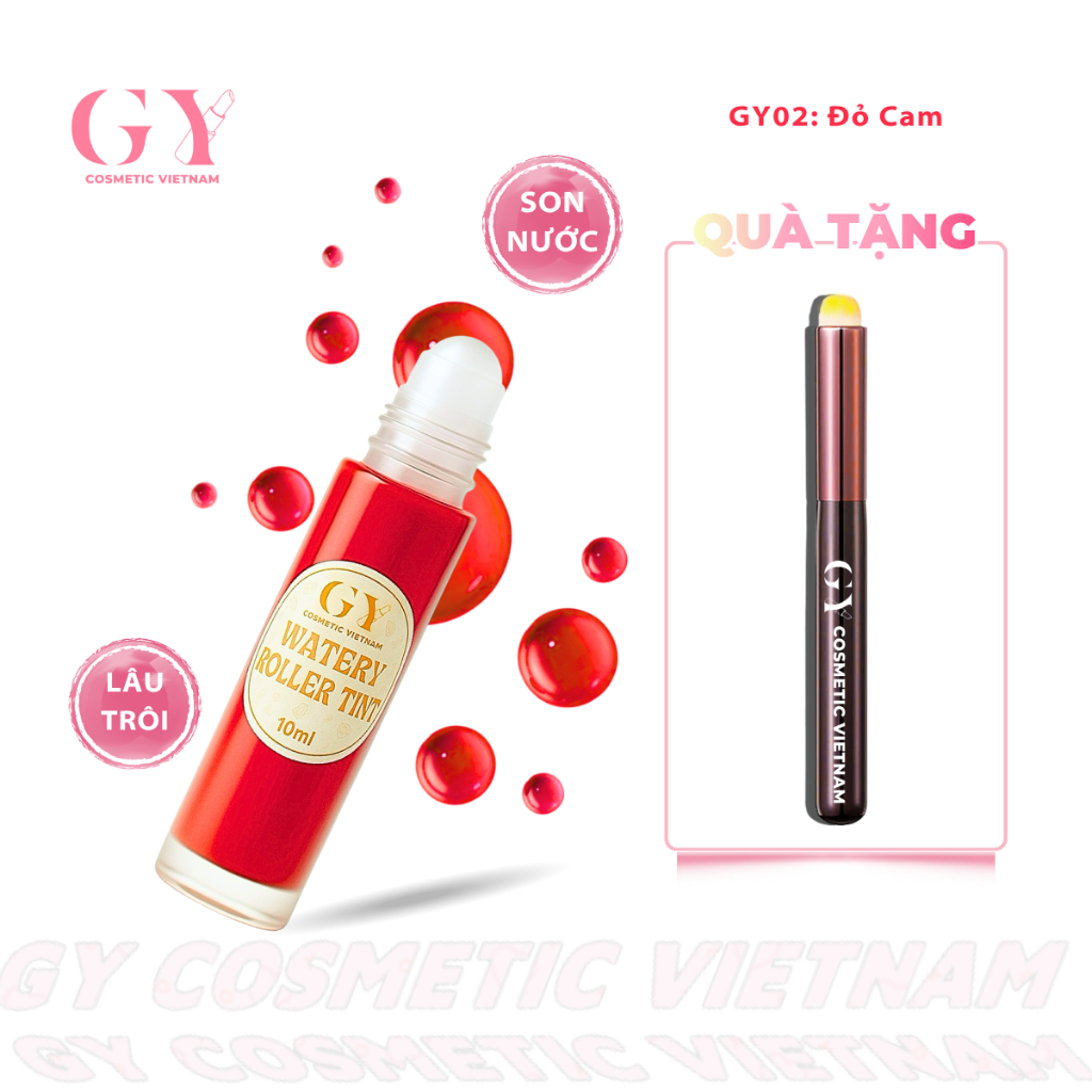 Son Tint Lì Bi Lăn Watery Roller Tint GY Cosmetic, Màu GY02 Đỏ Cam , Nhẹ Môi, Lâu Trôi, 10ml