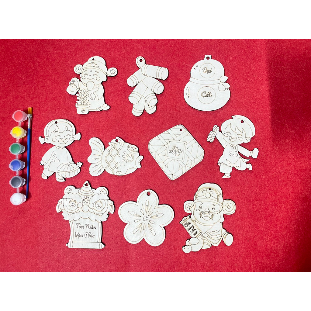 Set tô màu gỗ trang trí tết 2026- Set trang trí tết bằng gỗ - Decor - Tô màu sáng tạo Trang trí tết