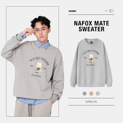 Áo Sweater Unisex NOAM Nafox Mate Form rộng Vải nỉ chân cua - Màu xám/ kem/ be/ nâu cà phê