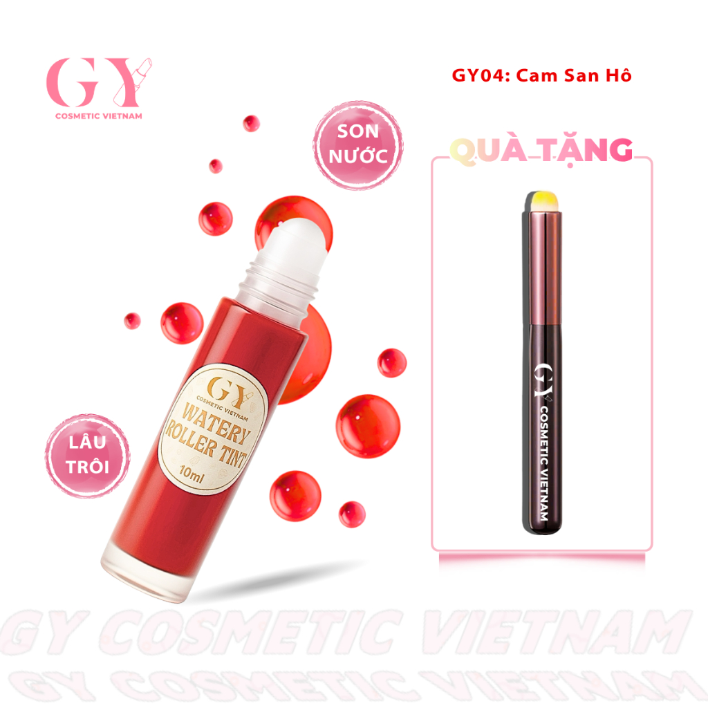 Son Tint Lì Bi Lăn Watery Roller Tint GY Cosmetic, Màu GY04 Cam San Hô, Nhẹ Môi, Lâu Trôi, 10ml
