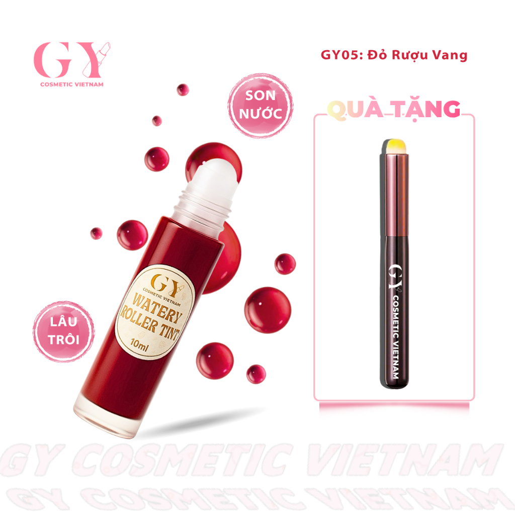Son Tint Lì Bi Lăn Watery Roller Tint GY Cosmetic, Màu GY05 Đỏ Rượu Vang, Nhẹ Môi, Lâu Trôi, 10ml