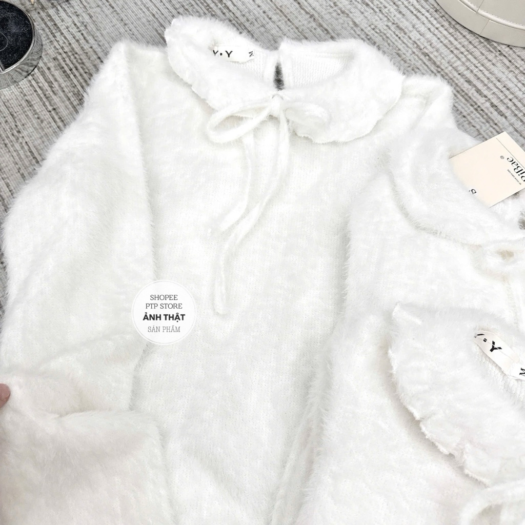 [A0.286] Áo Len Trắng Lông Thỏ Cổ Sen Bèo Mềm Mượt Siêu Xinh | BigBuy360 - bigbuy360.vn